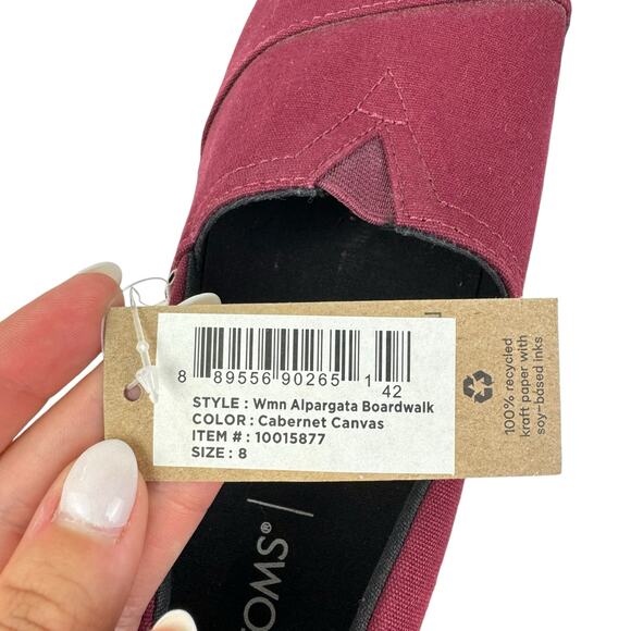 TOMS NWT Alpargata Boardwalk Maroon Canvas Zebra Platform Slip On Sneakers - Picture 10 of 12